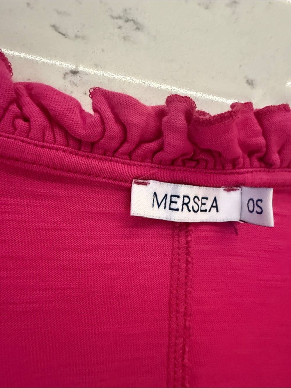 Mersea Hot Pink Ruffled V-Neck Short Sleeve Tee- one size - Picture 3 of 3